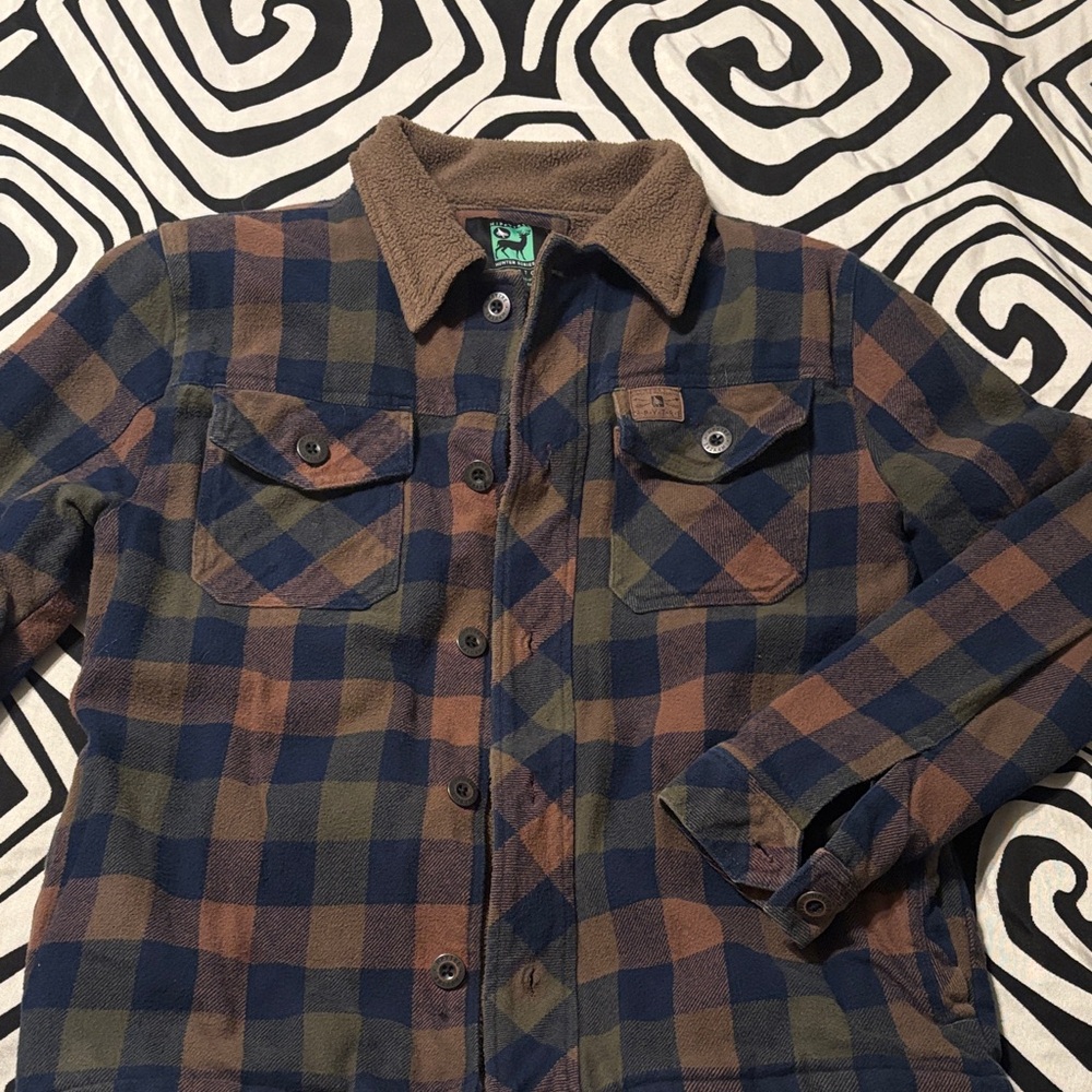 Men's Checkered Shirt Jacket with Sherpa Collar